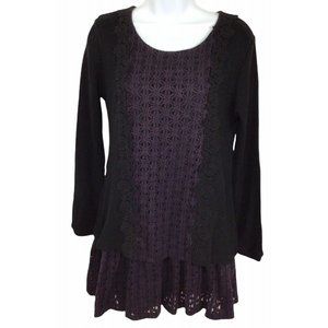 Sooni Sweater Dress Sz M Floral Lace Drop Waist Mini Short Black Purple
